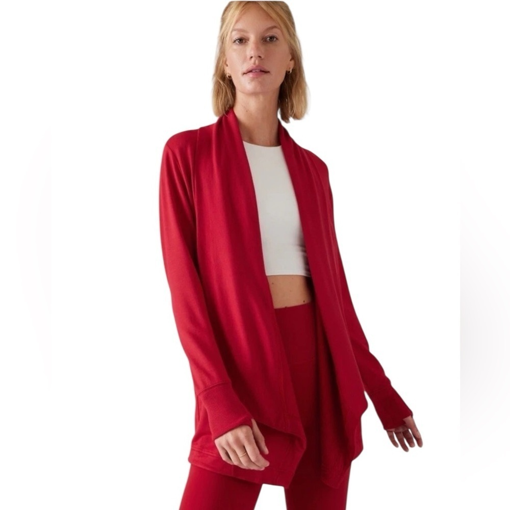 Athleta Pranayama Restore Waterfall Wrap Cardigan in Clover Berry Red Size XS